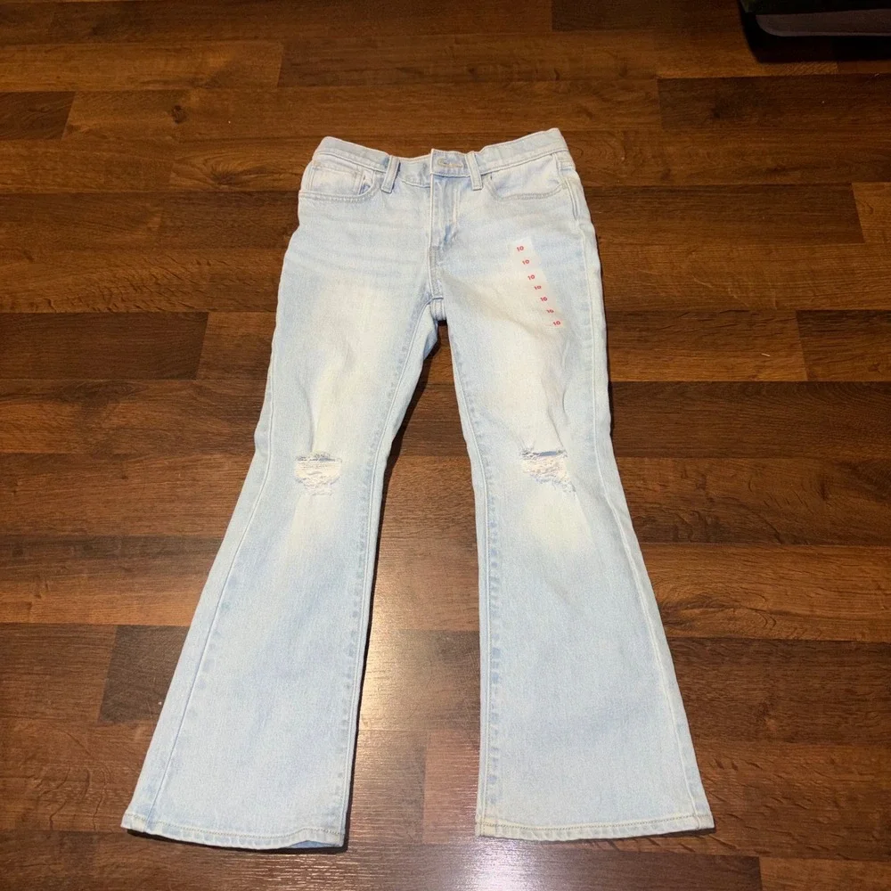 Old Navy Girls Light Wash High-Rise Flare Distressed Denim Jeans Size 10 NWOT